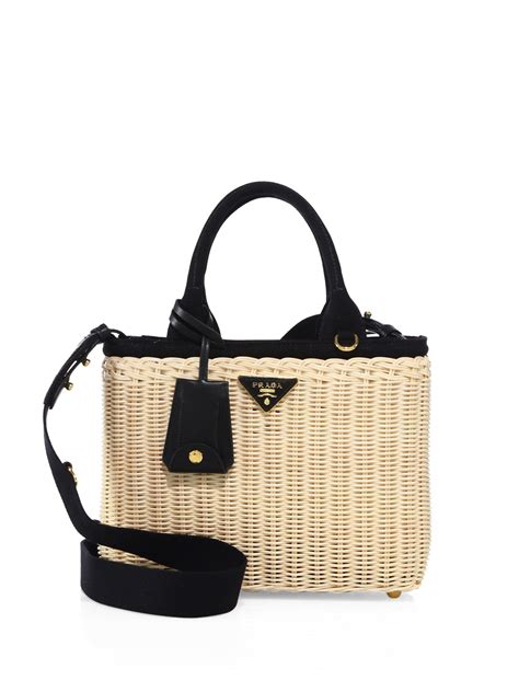 prada wicker bag black|Prada Bags for Women .